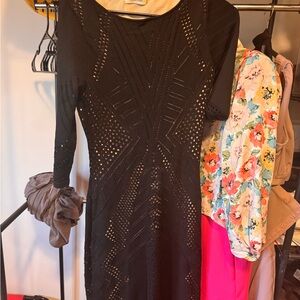 Calvin Klein Black Long-Sleeve Laser-Cut Dress